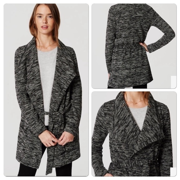 Loft black belted marled cardigan with pockets size small - Picture 1 of 10